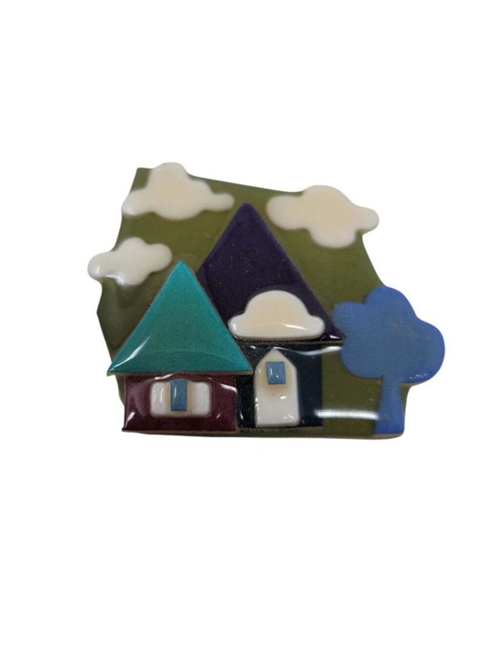 Vintage HOUSE PIN by LUCINDA Beautiful Colors Teal Navy Cream Purple